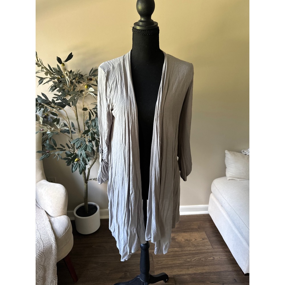Eyeshadow Womens Grey Open Front Cardigan Smocked Back Button Tab Sleeve Medium